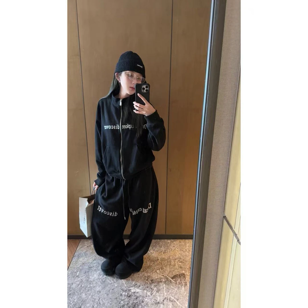 【陈碗饭】字母印花极简卫衣套装女慵懒宽松运动休闲175