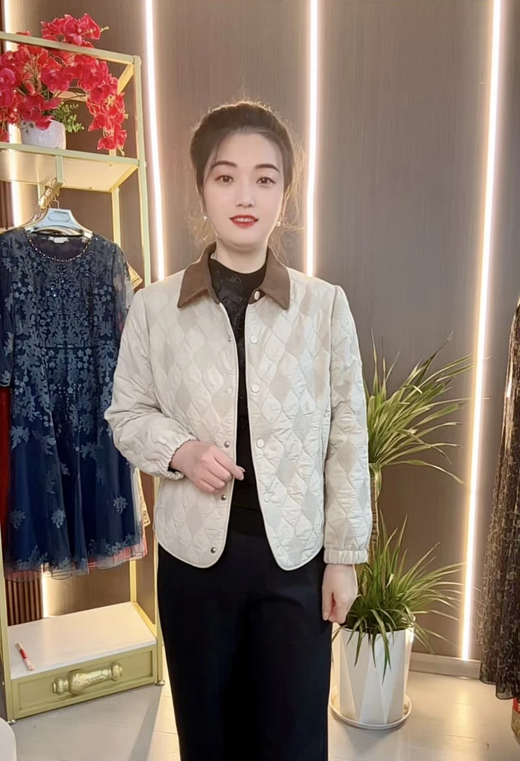 B13新款秋季短款女士气质上衣时尚拼色翻领休闲百搭外套