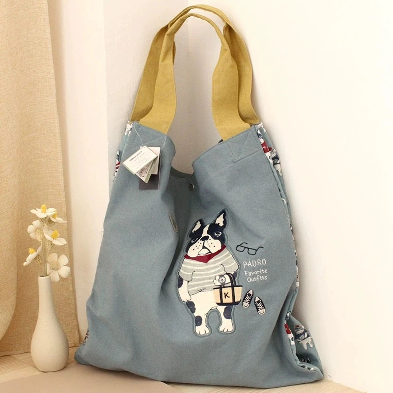 E76 立体刺绣帆布包手拎包