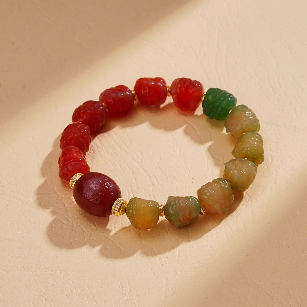 云丹拉姆丨大黑天双牙牙天珠手串多样性发其一约16*14