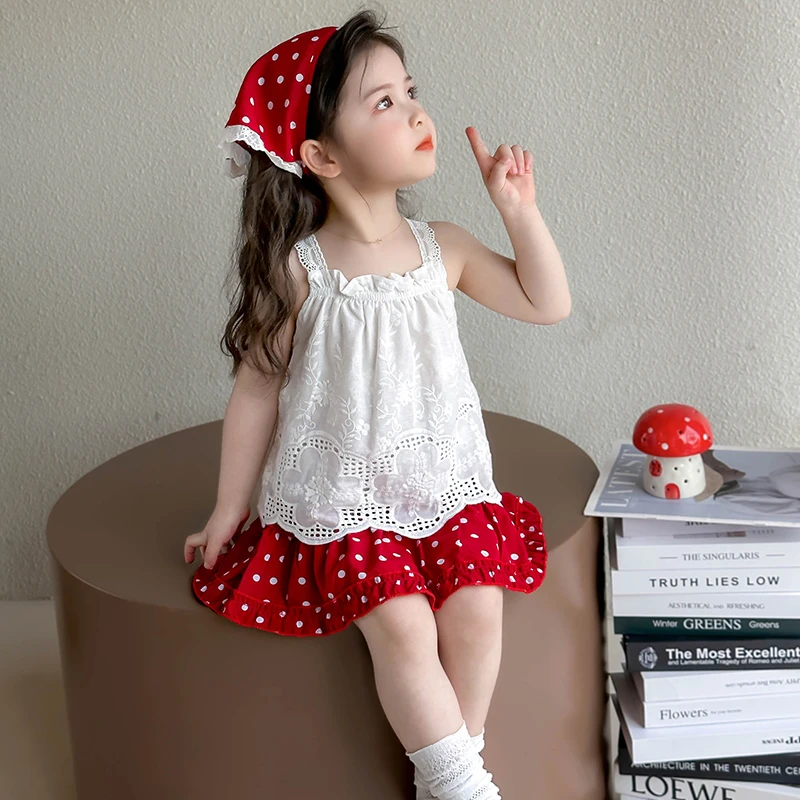【送头巾】小红帽森系公主风超仙爆款幼儿园红色波点洋气套装儿童