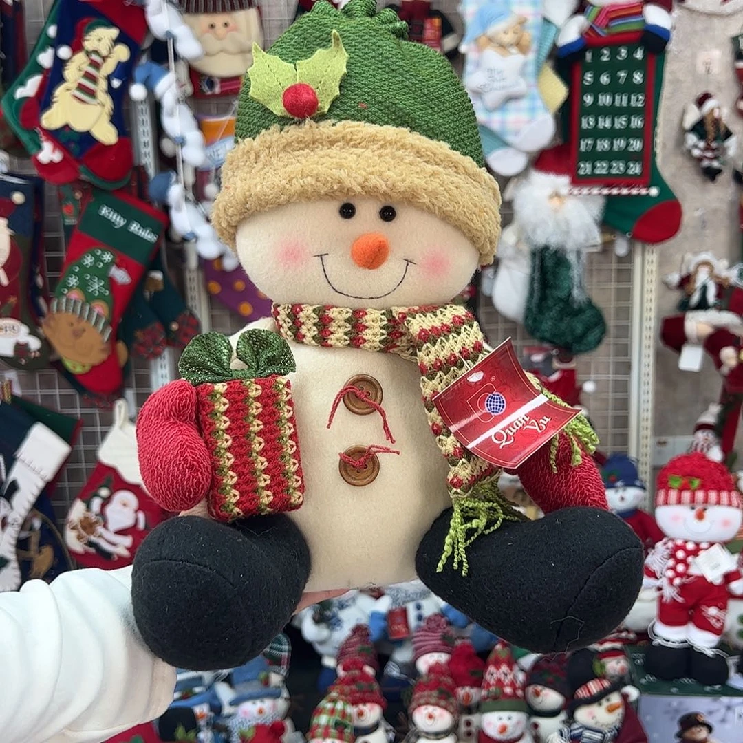 毛绒雪人绿帽复古