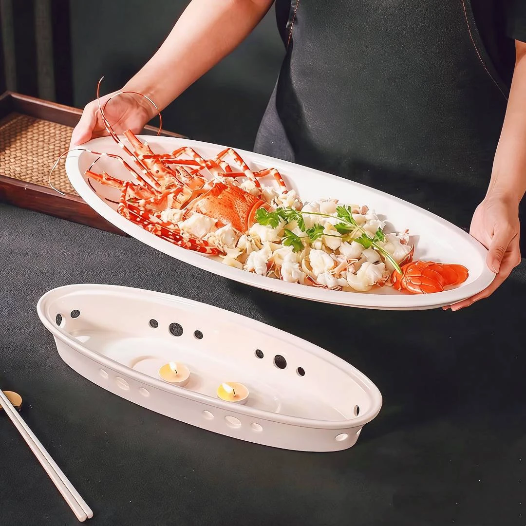 蜡烛加热保温鱼盘菜盘创意个性特色明炉餐具大号酒店饭店超大鱼盘