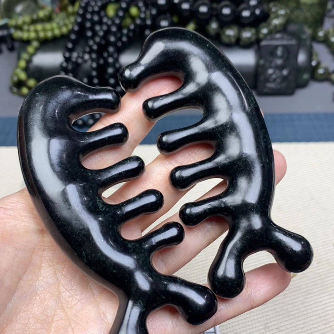 未镶嵌蛇纹石玉发饰黑包公按摩梳微瑕福利