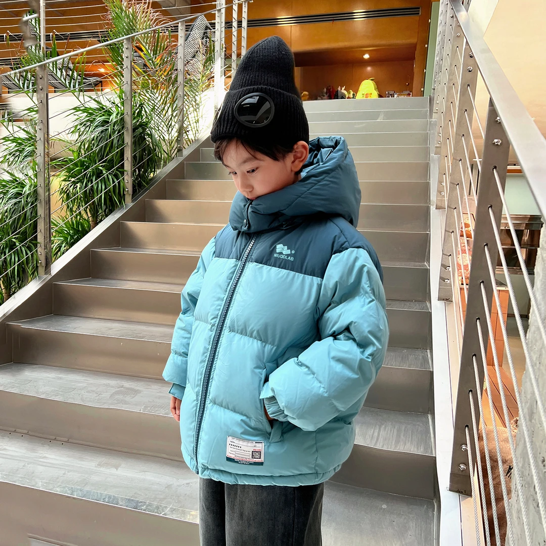 男童羽绒服2025冬装新款中大儿童撞色白鸭绒加厚外套