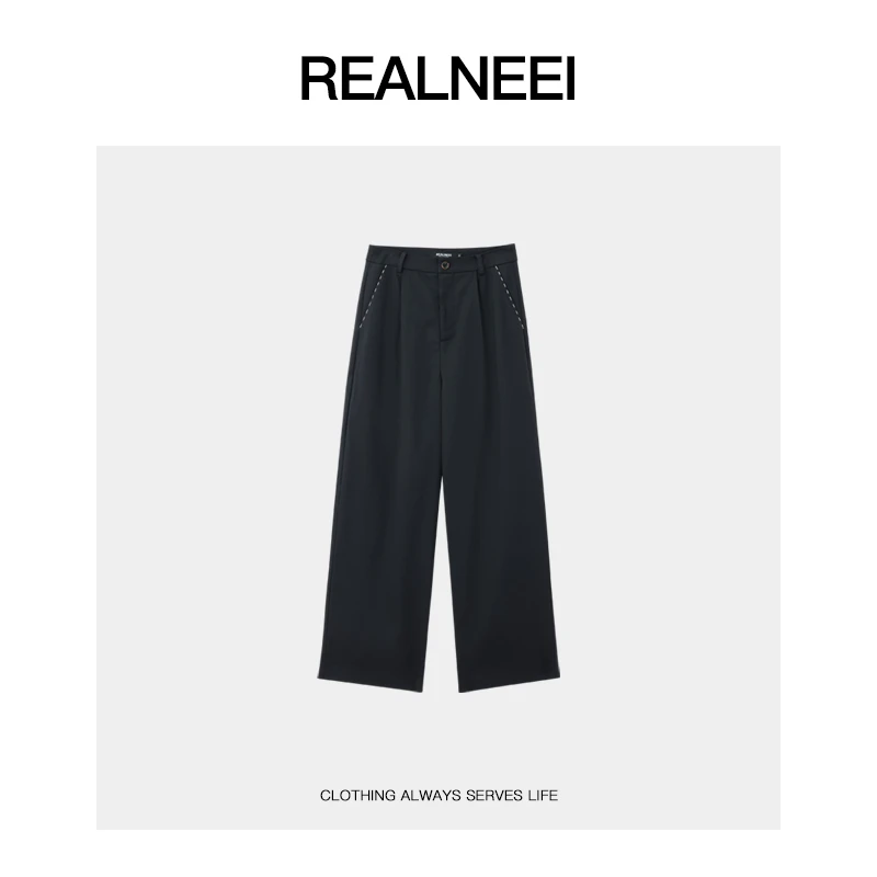 REALNEEI【布鲁塞尔】极简醋酸羊毛垂感直筒凉感休闲西裤22515