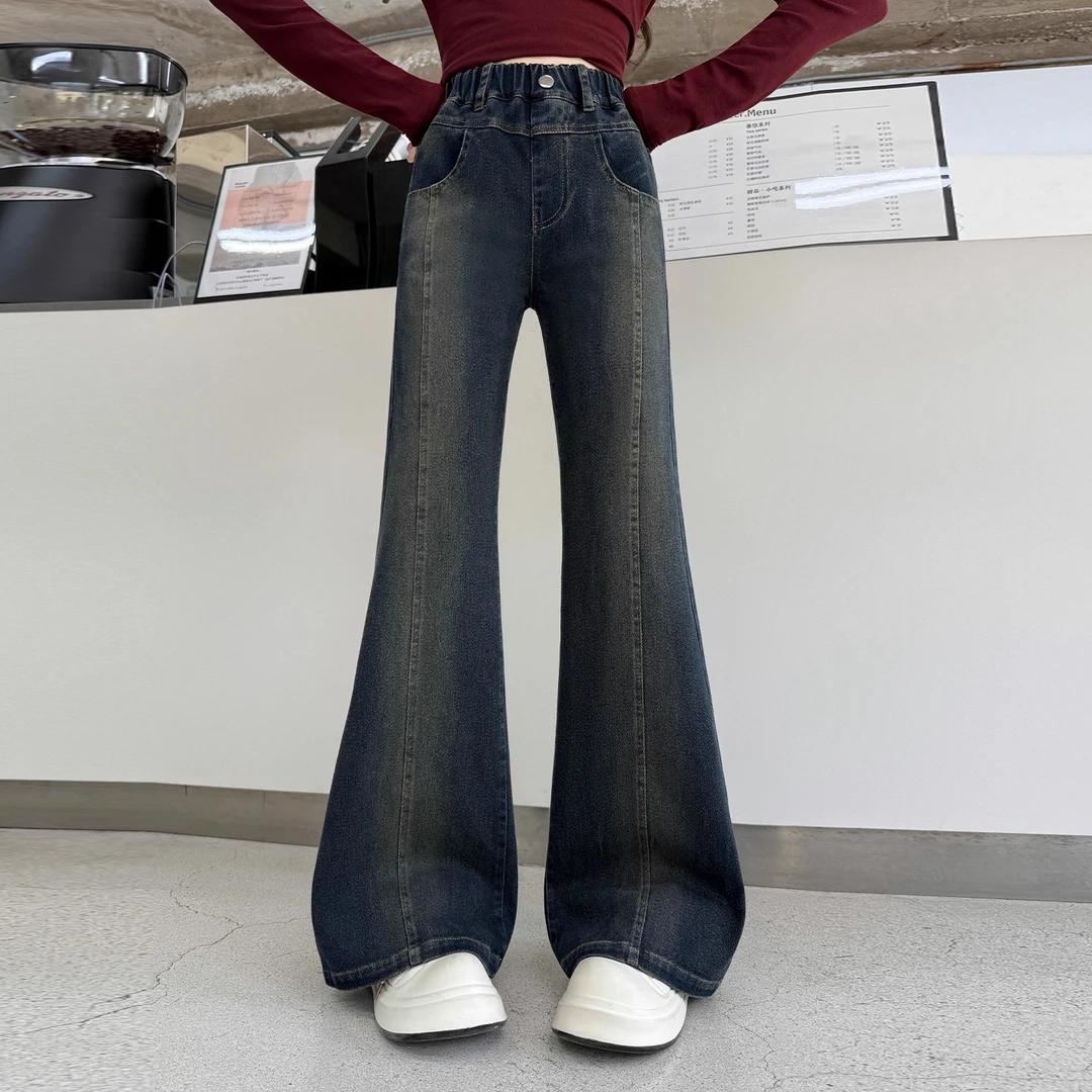 女童裤子春秋款2025新款儿童牛仔裤秋季女大童喇叭裤洋气时髦长裤