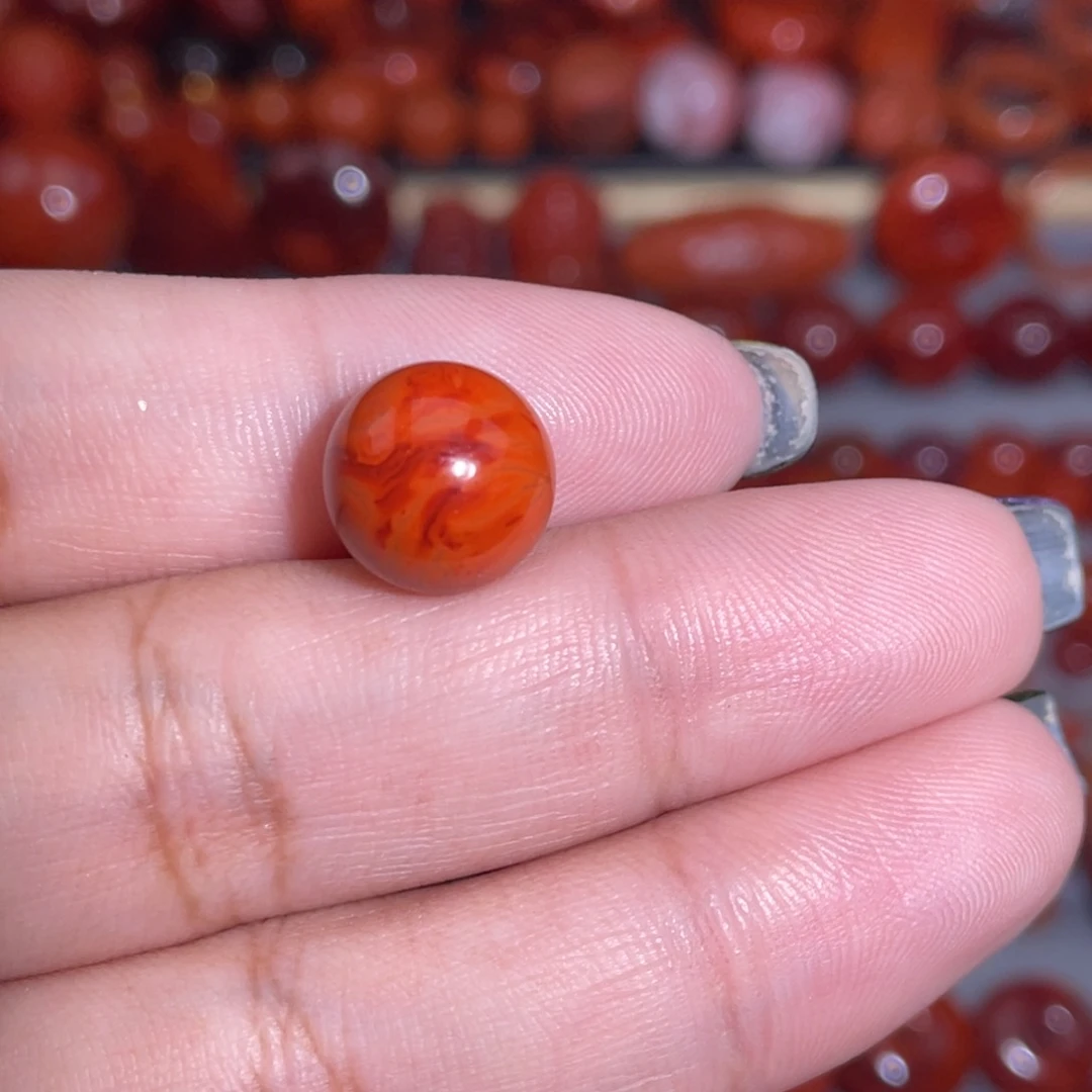 南红玛瑙未镶嵌瓦西火焰圆珠卡11.5
