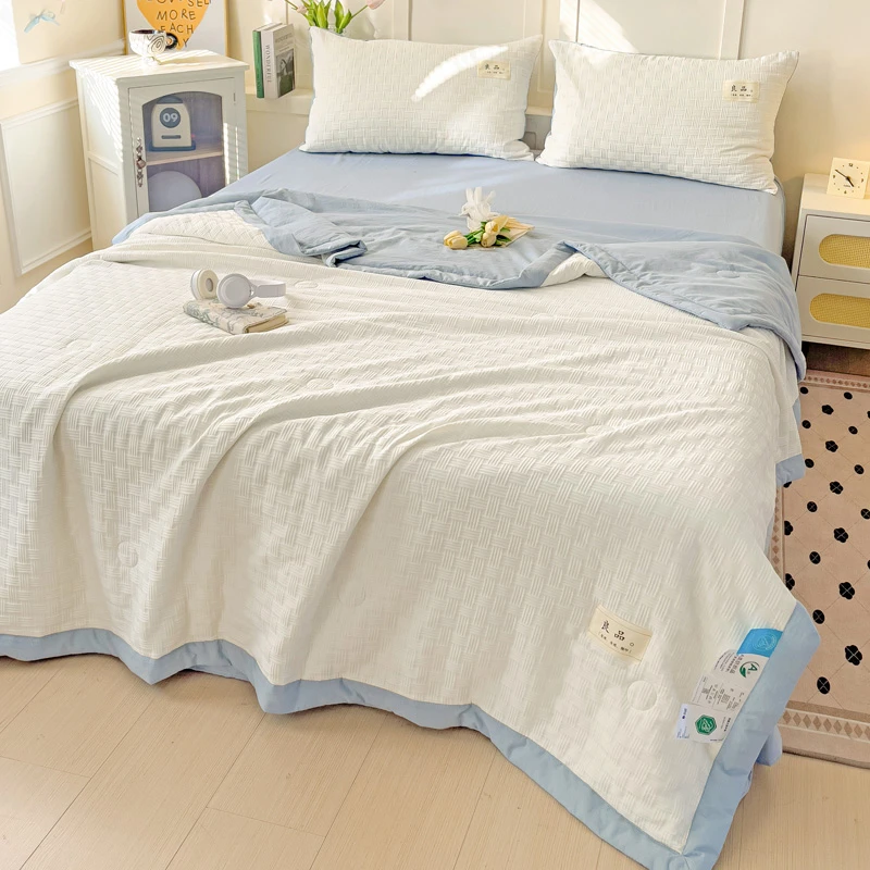亲肤华夫格大豆夏被空调被高端刺绣可机洗非全棉纯棉被子夏季薄款