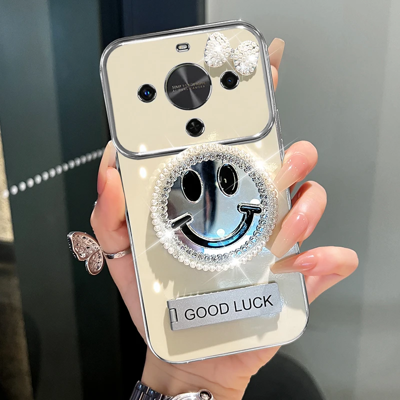 适用华为畅享70x笑脸补妆镜大视窗手机壳创意全包防摔电镀壳