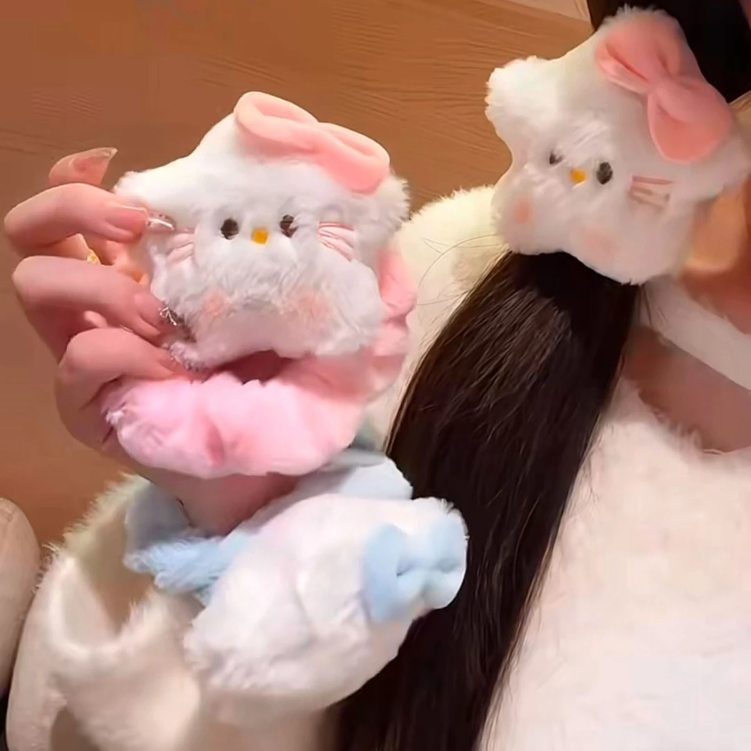 【咕噜】新款蝴蝶结毛绒星星KT发圈骑车大肠发圈学生可爱头绳发饰