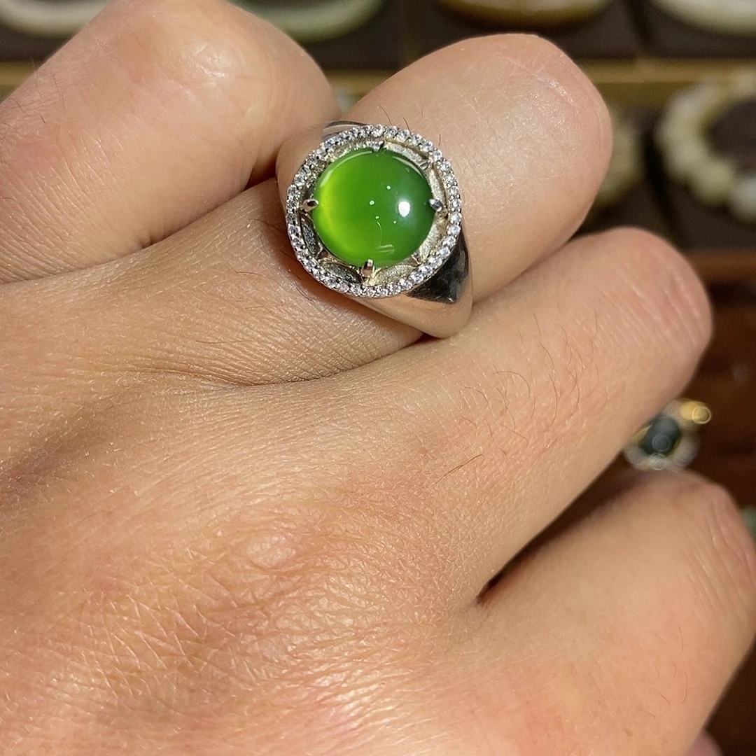 【闪购商品】银S925镶嵌戒指和田玉（碧玉）