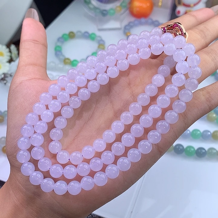 翡翠未镶嵌手链冰种浅紫项链