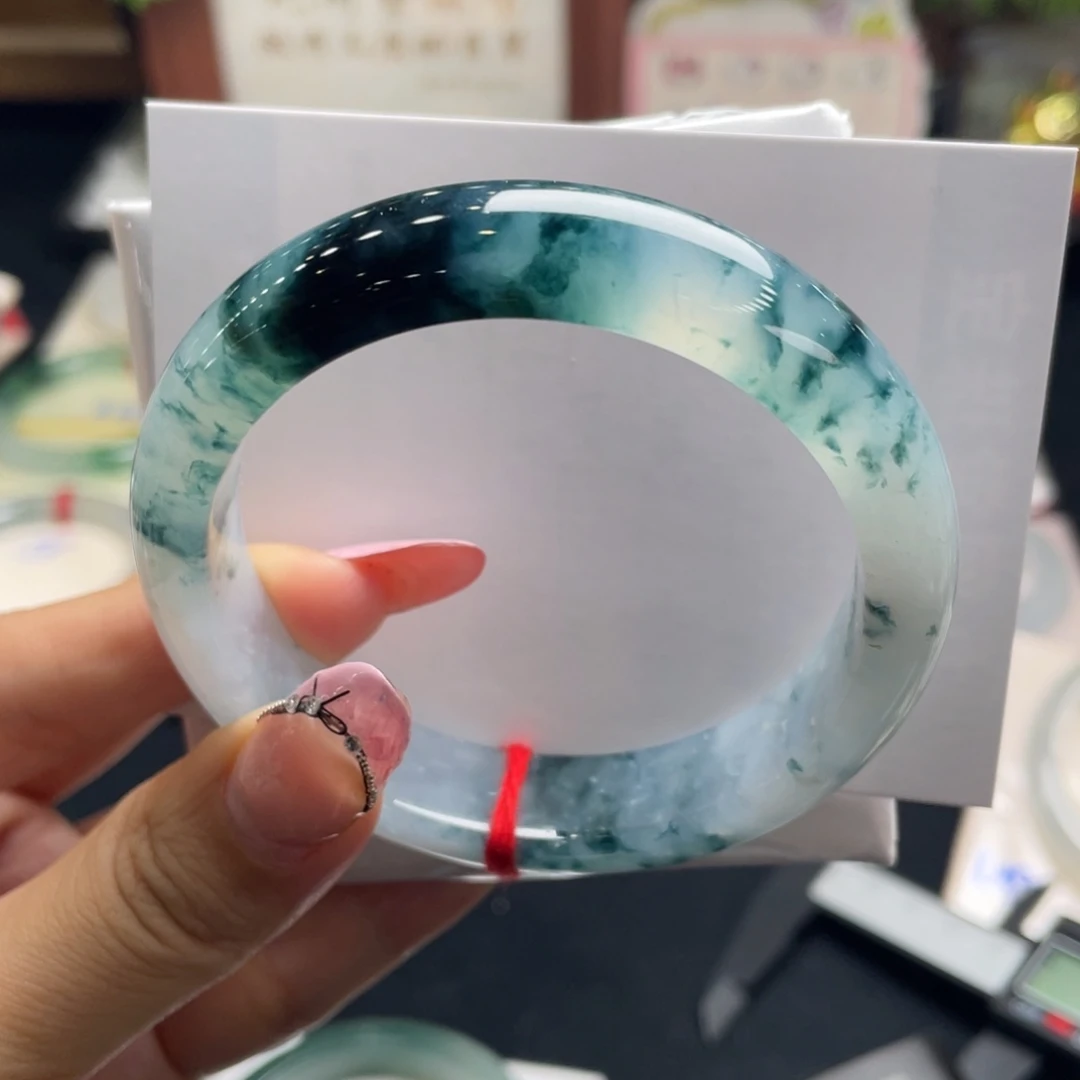 翡翠未镶嵌手镯16号 57正圈水墨丹青