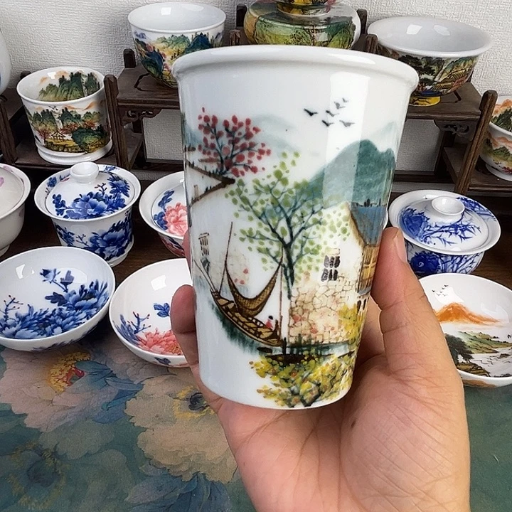 忠意堂釉下彩烟雨江南可乐杯
