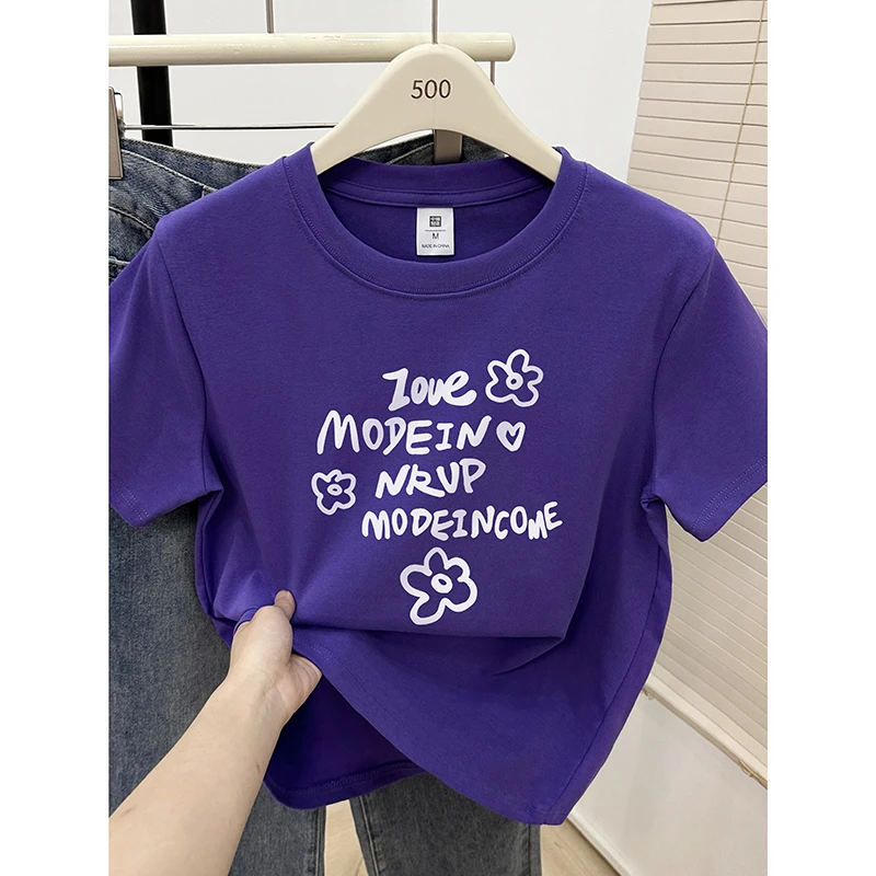 2025新款胖MM大码女装短袖T恤ins潮流字母印花百搭圆领正肩上衣服