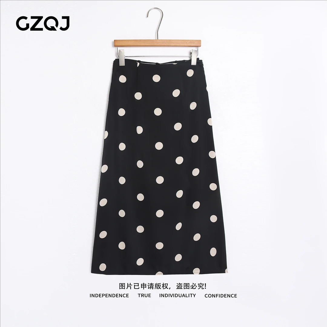 广州琴姐【盛夏浪漫】欧若风时尚气质绑带开叉波点半身裙子女夏7050