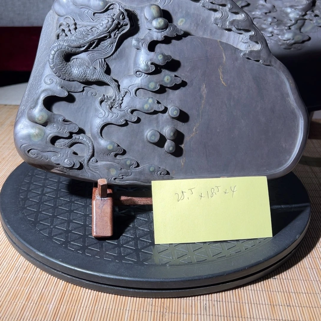 程启元大师亲工孤品端砚端溪坑带锦盒落款