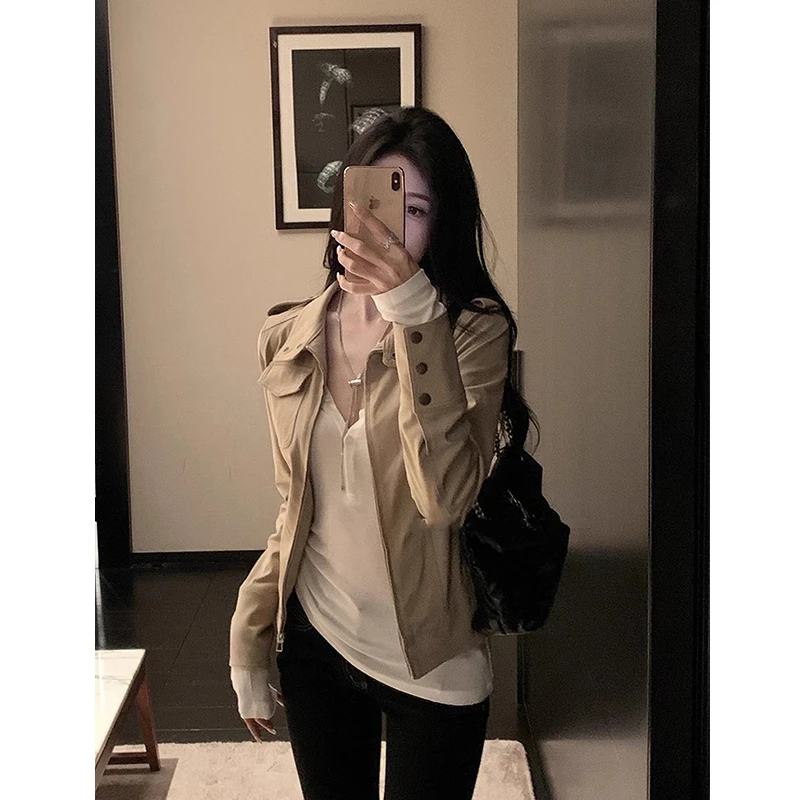 外套女网红洋气炸街2025春秋薄款洋气小众短款英伦美式机车夹克