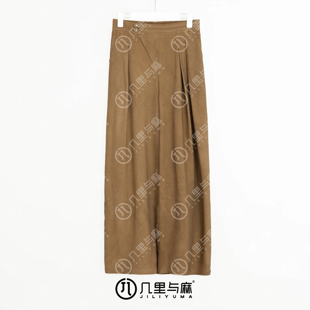 几里与麻 若鸿-设计感气质复古长款休闲裤 裤长102 1072541