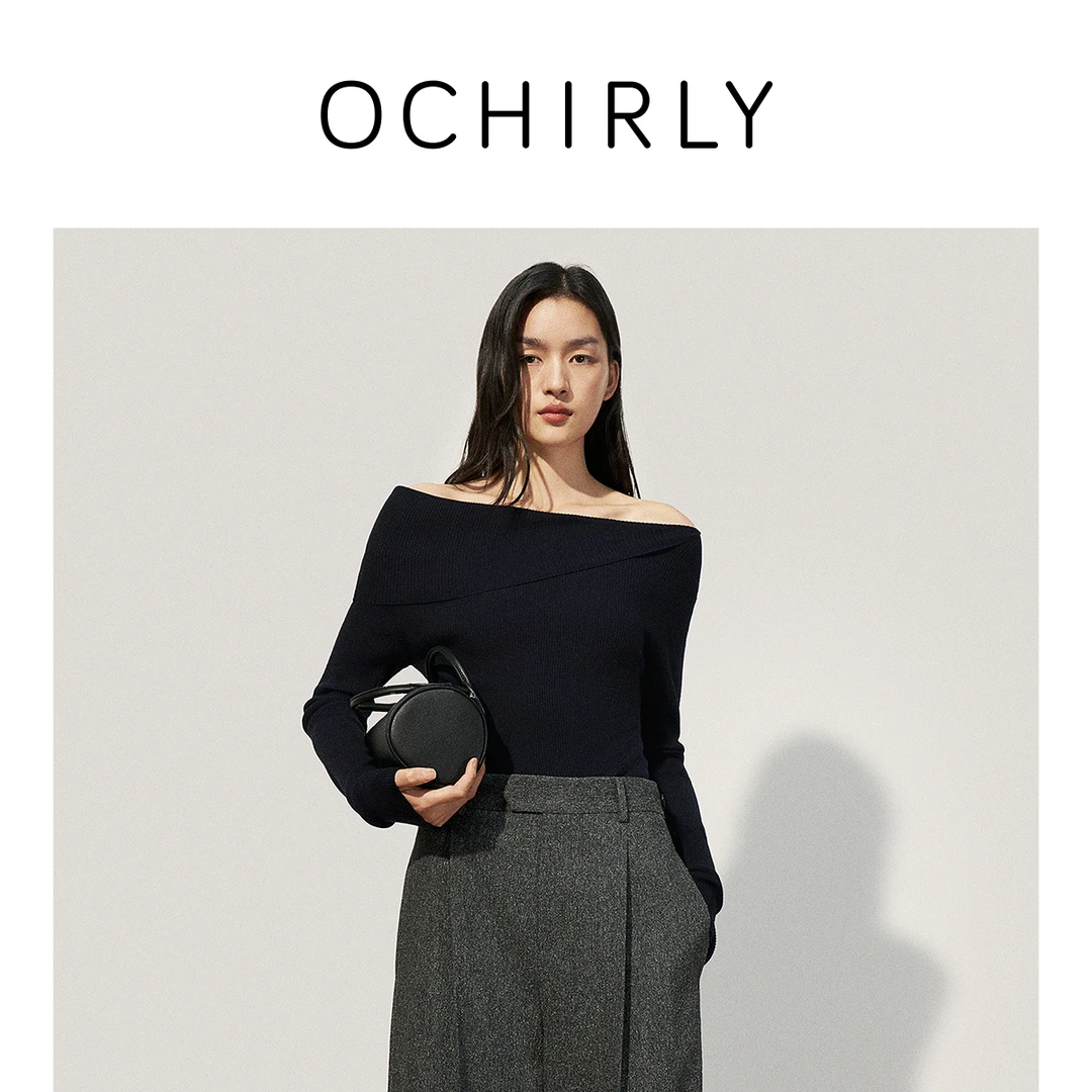 【特享折扣】OCHIRLY欧时力羊毛桑蚕丝斜肩一字领针织毛衣25秋冬