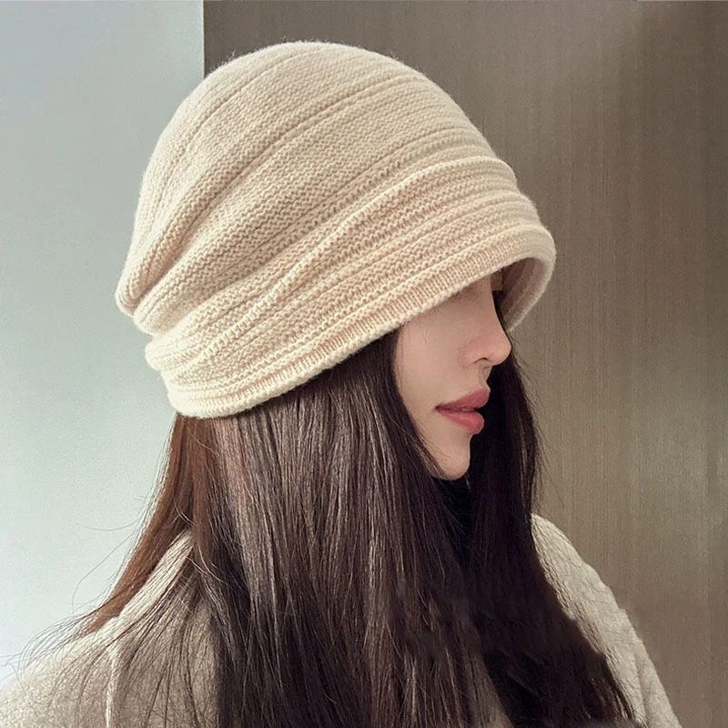 松弛线条感成型褶皱堆堆帽女宽松款两戴针织帽2025新款秋冬季冷帽