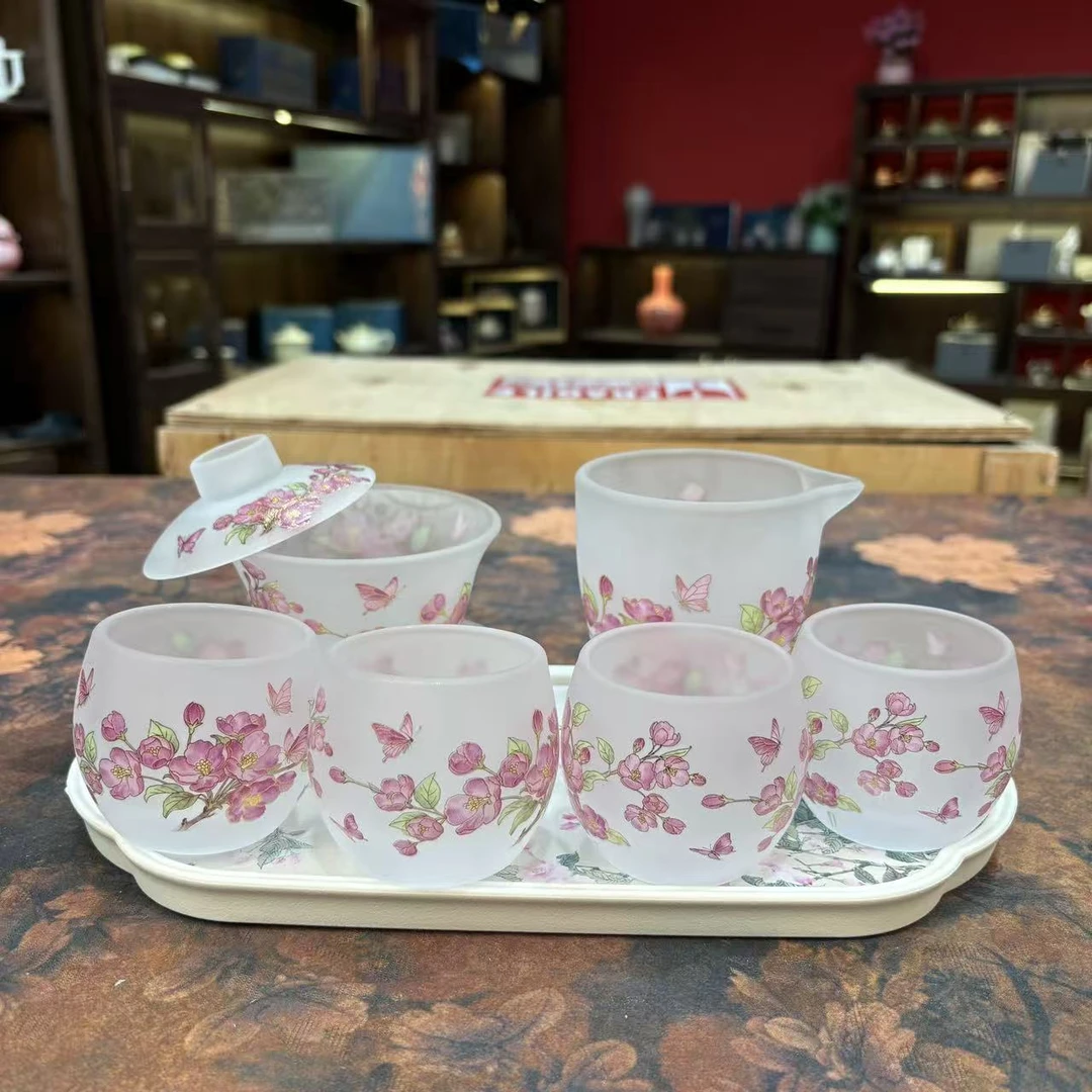ZH4461-琉璃蝶恋花杯*4+公道杯+蝶恋花三才盖碗+干泡盘