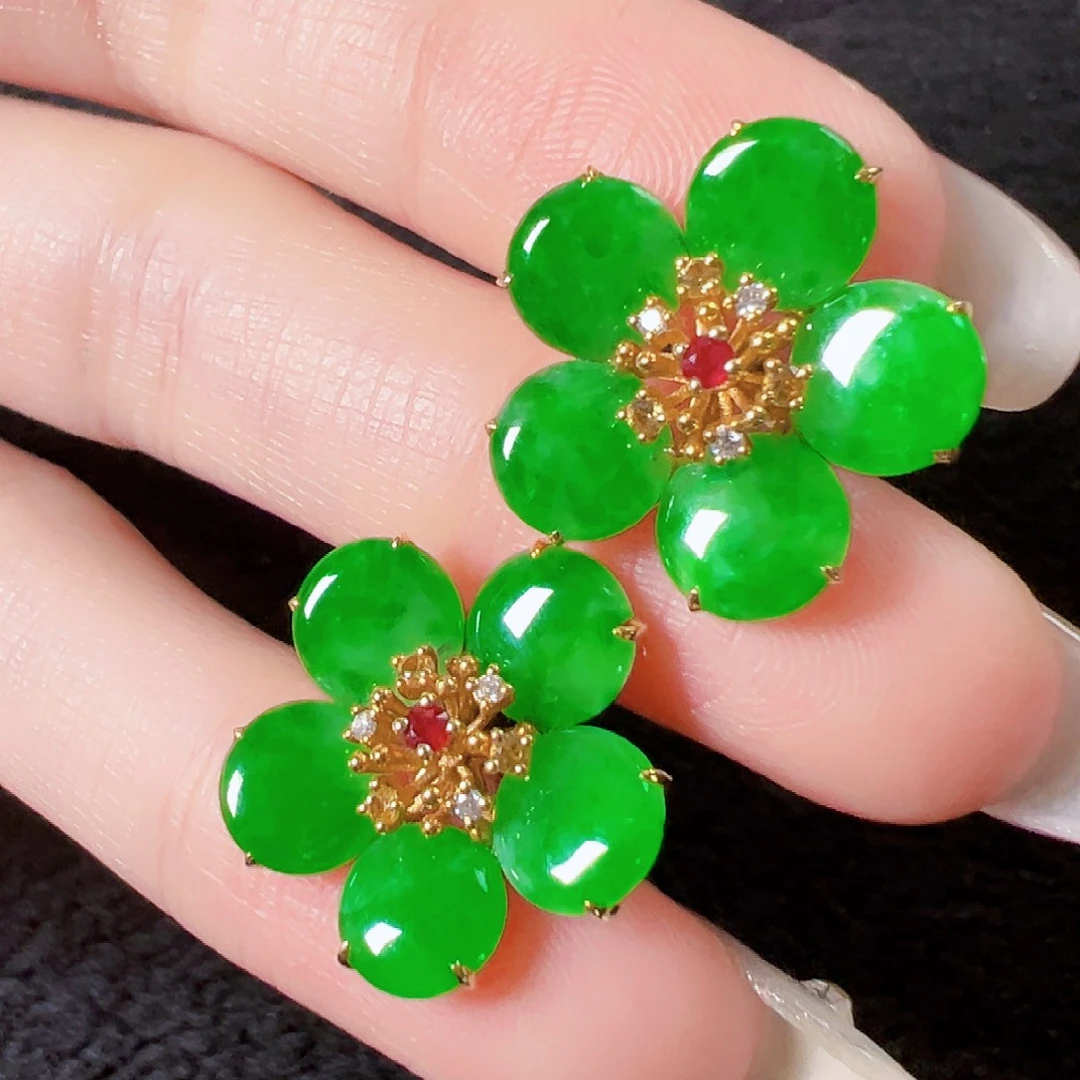 翡翠18K金镶嵌耳饰签收后24小时鉴赏期，过时不退