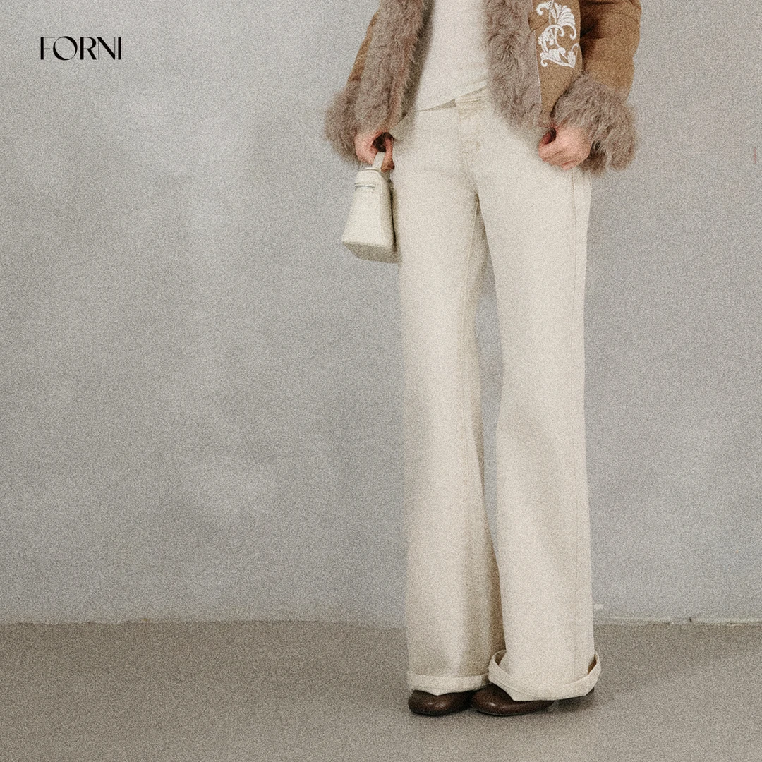 FORNI  特工牛仔 复古水洗原牛低腰显瘦窄版直筒牛仔长裤