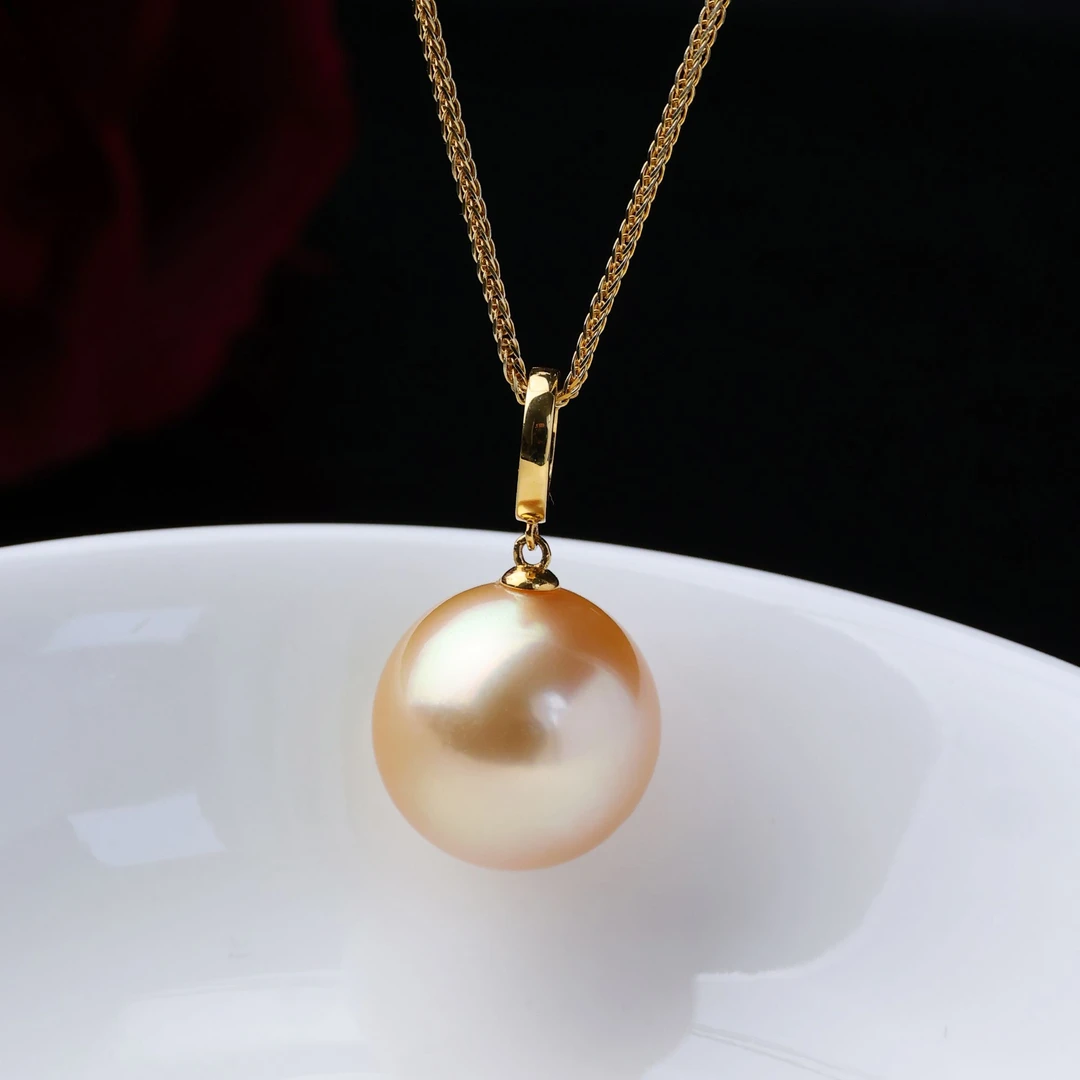 海水南洋金珠吊坠 18k金镶嵌万能扣金色13-14mm不含链*多样性发一