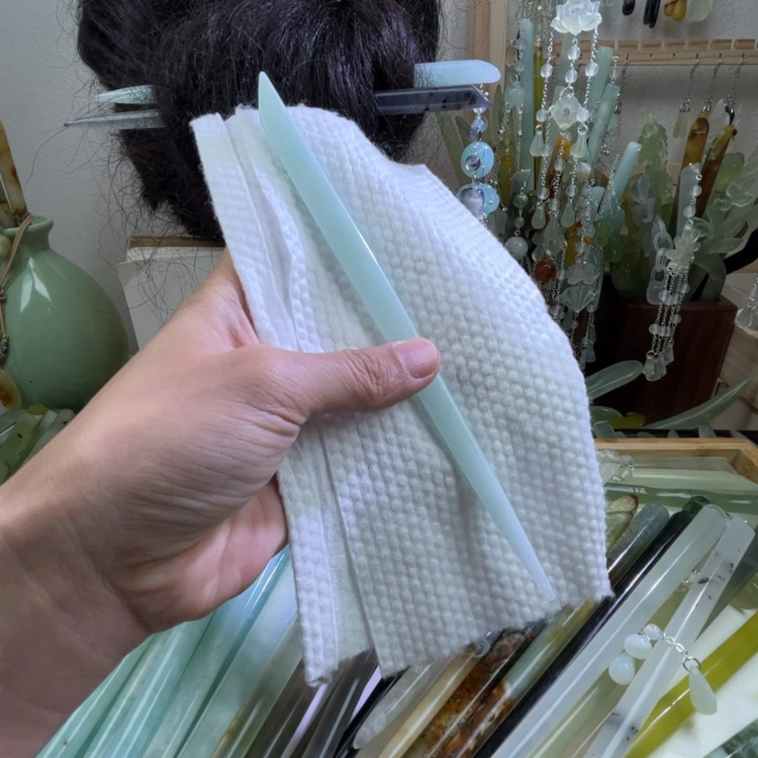 蛇纹石玉发饰未镶嵌天青冻zha