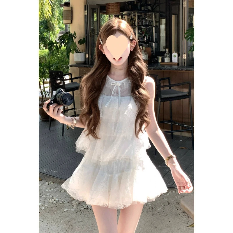 夏季新款韩式浪漫优雅气质甜美简约无袖上衣短裙套装女