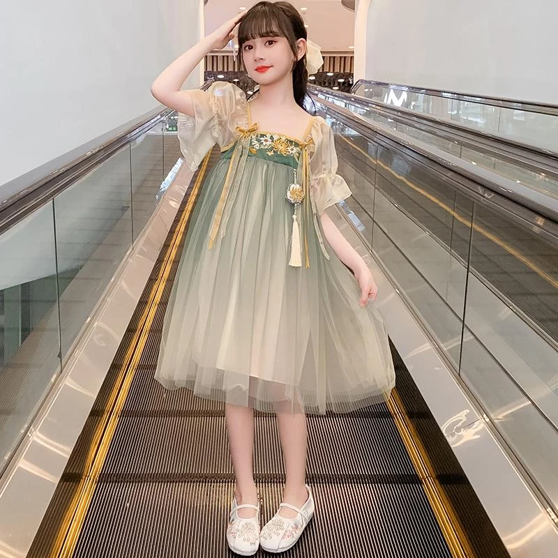新品巴拉女童汉服连衣裙2025新款儿童超仙糯米公主裙女孩国风裙子