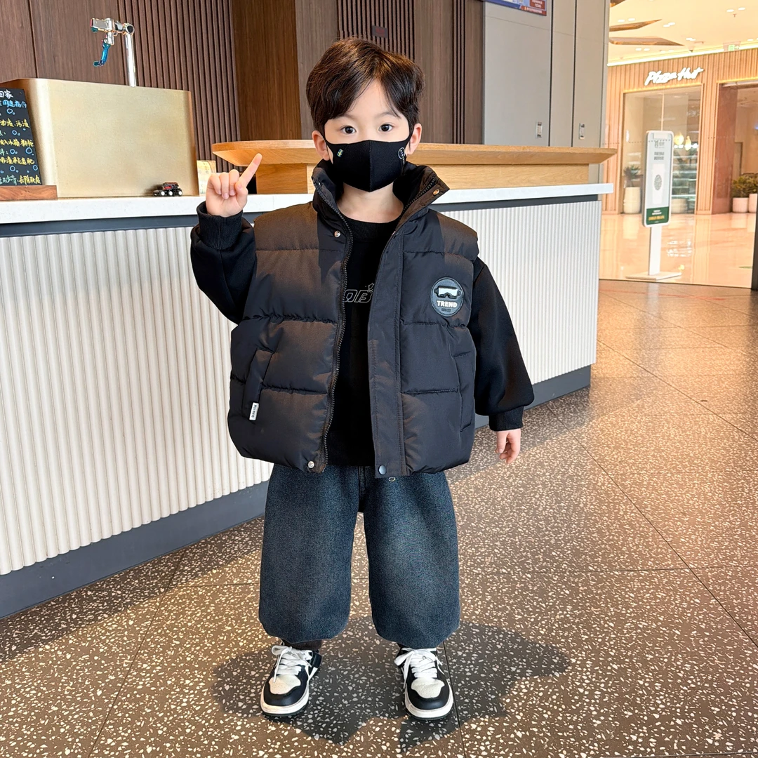 男童套装2025新款冬季宝宝加绒加厚卫衣棉马甲三件套男孩潮酷冬装