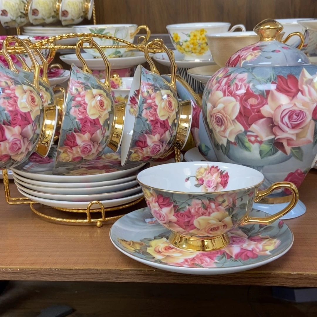 摆件一壶六杯碟送杯架快递装