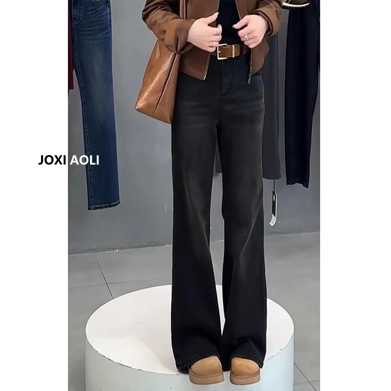 复古蓝阔腿牛仔裤女2025秋季美式高腰显瘦宽松百搭拖地直筒裤子