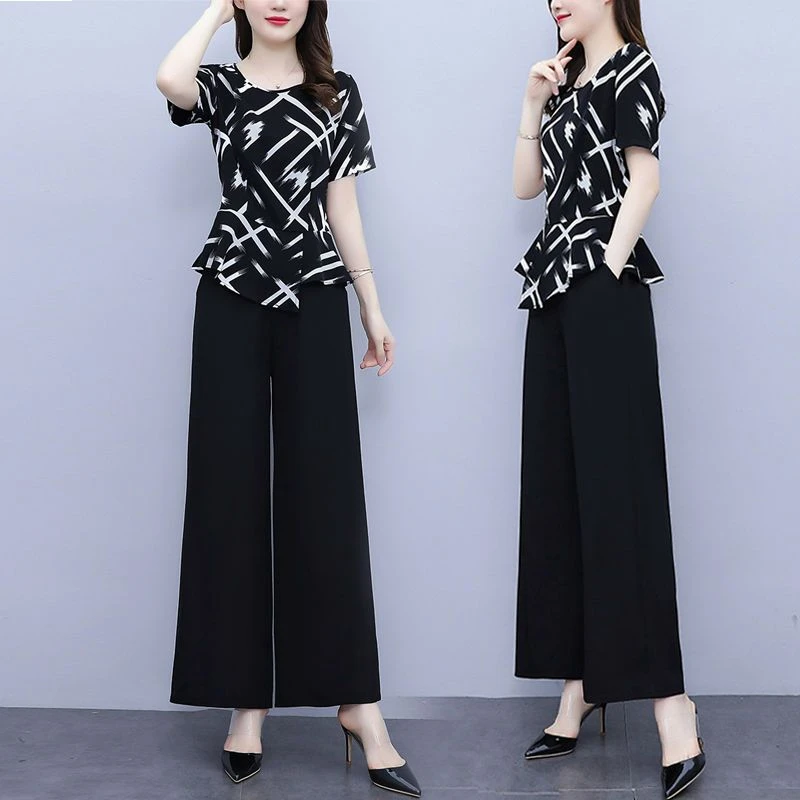 【4849人好评】洋气减龄条纹阔腿裤套装女夏装2025年新款时尚中年妈