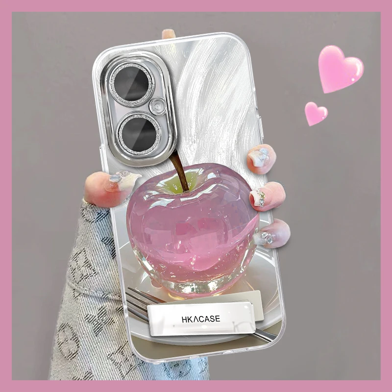 适用畅享60pro精孔羽纱晶莹粉苹果网红个性创意支架全包手机壳女