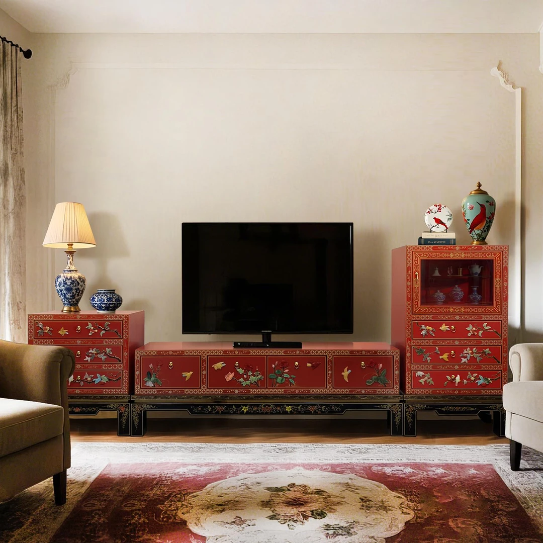 【本尼家】TS62新中式古典骨石镶嵌电视组合柜三件套