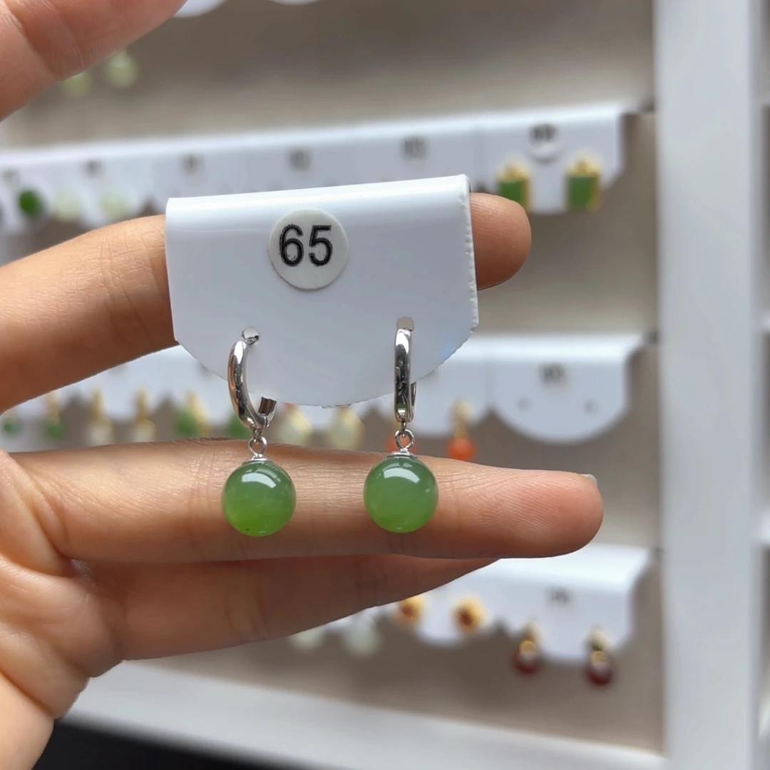 和田玉银S925镶嵌耳饰