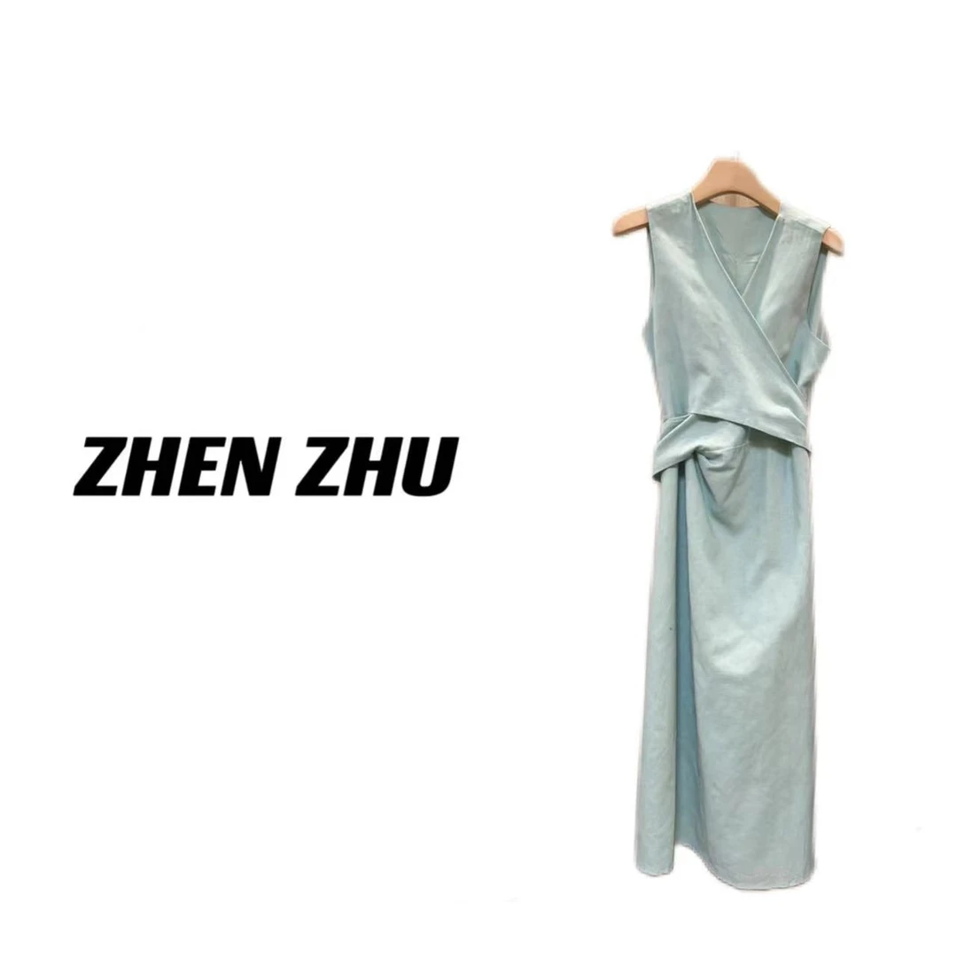 Zhenzhu Studio E6 夏风清灵~法式交叉绑带连衣裙夏季 DD2401