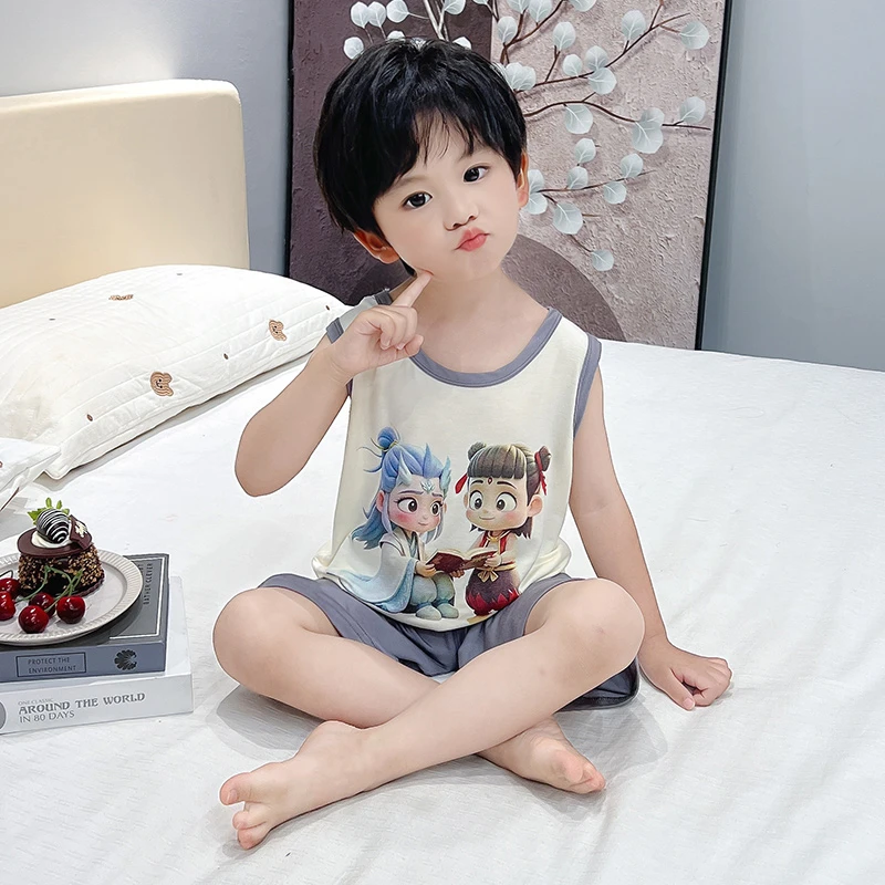 哪吒2025新款背心小男孩哪咤家居服宝宝睡衣儿童睡衣睡衣男童