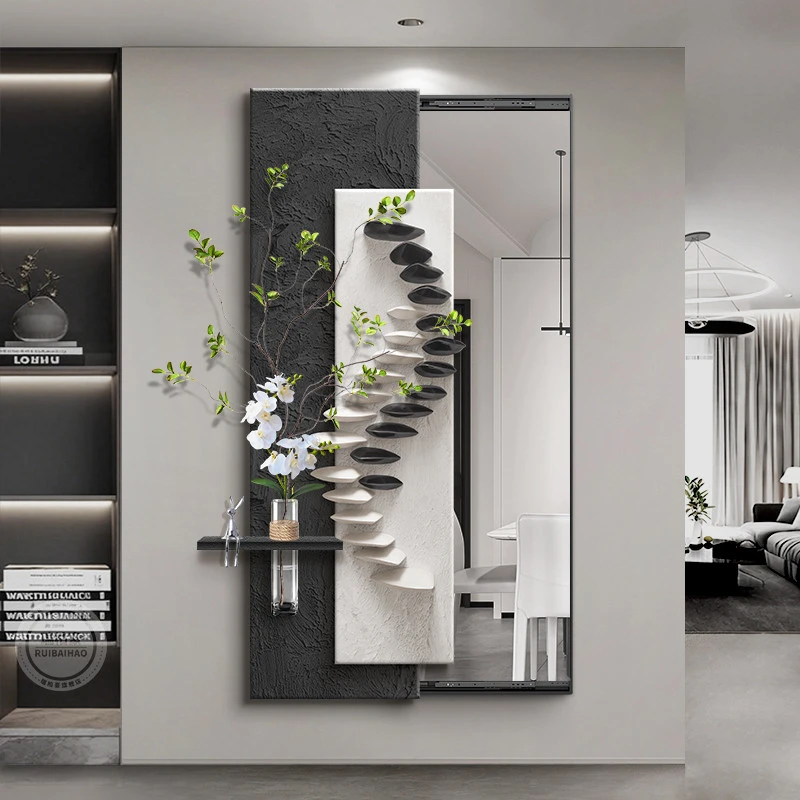 简约可推拉全身镜隐藏式穿衣镜大白墙装饰画隐形镜子暗藏玄关挂画