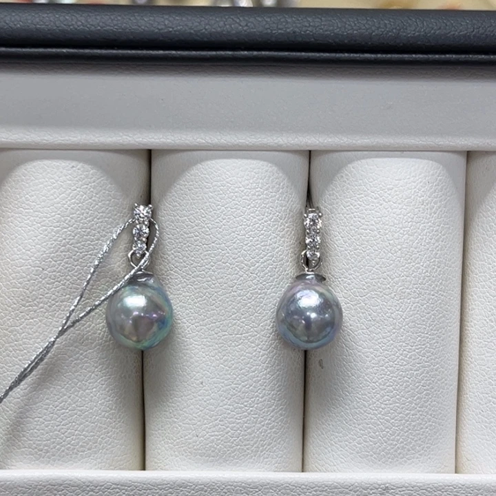 耳饰银S925镶嵌海水珍珠真多麻