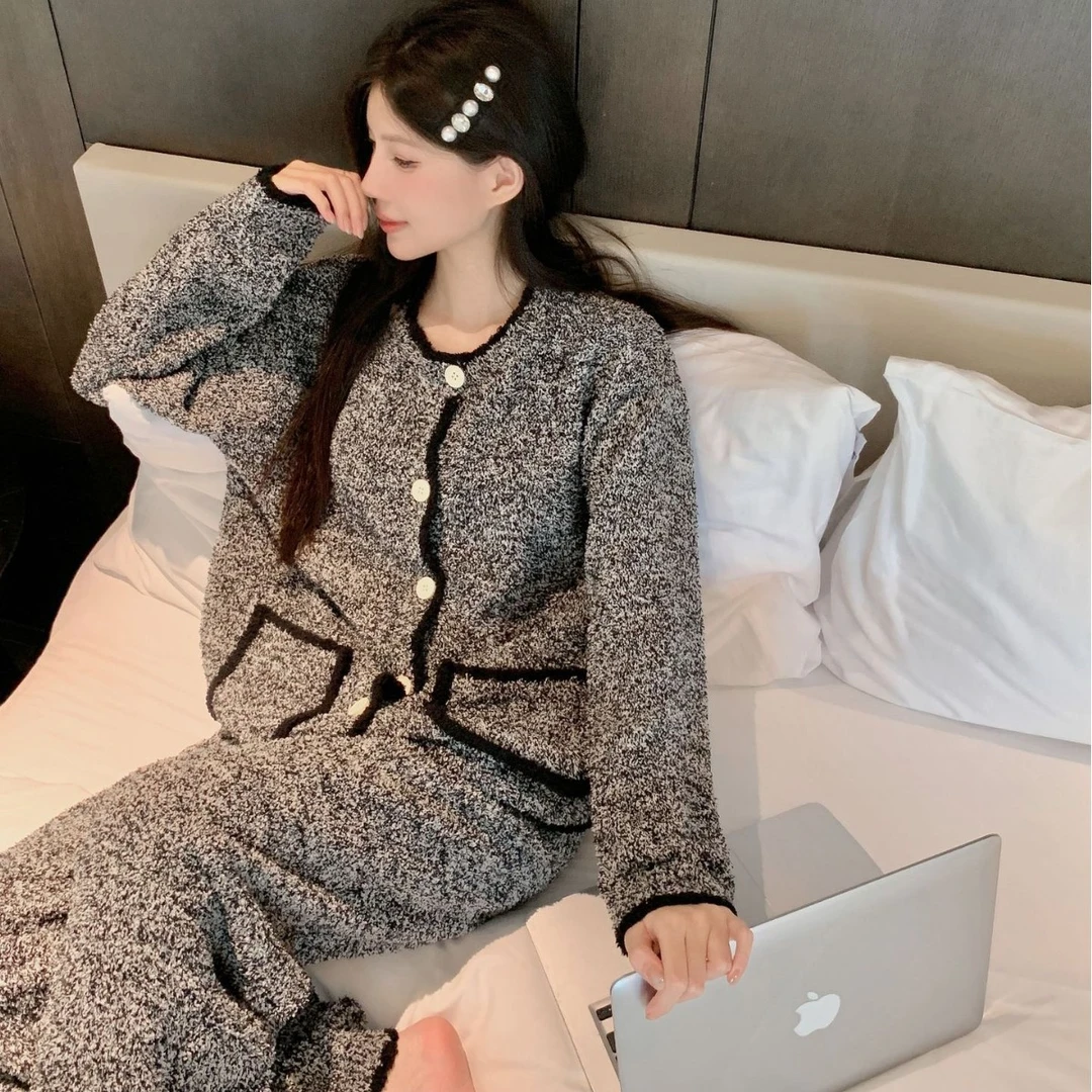 冬季睡衣女加绒高级感开衫半边绒家居服加厚暖网红爆款软绵绵睡衣