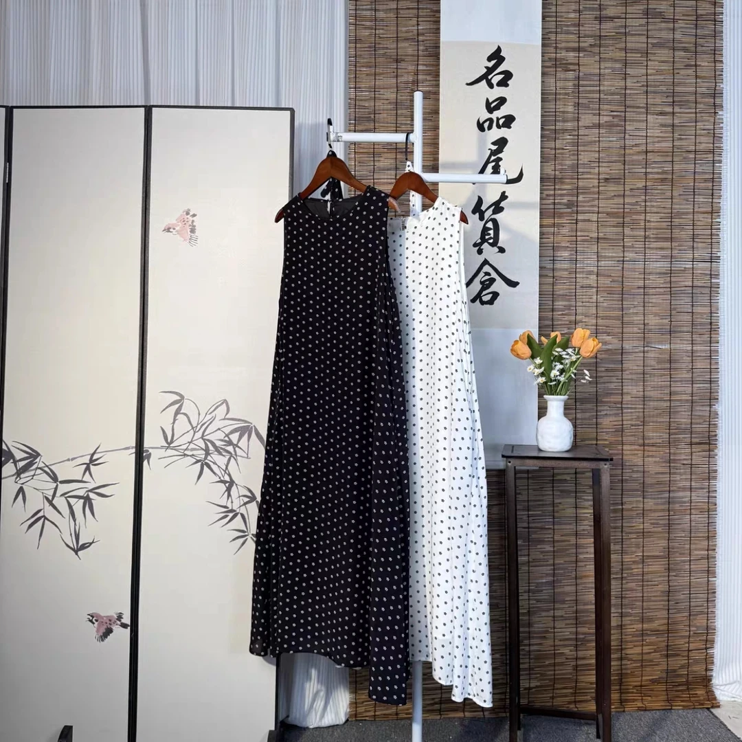 【小云总专享】夏季新款轻薄气质波点无袖长款连衣裙