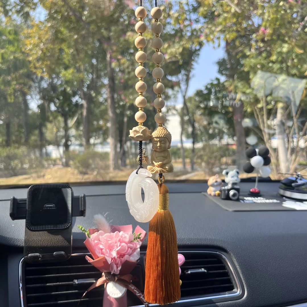时来运转 原创手工汽车挂件车内高档后视镜男女佛报平安车挂车载