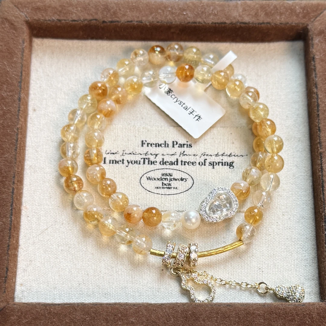 小蕊crystal-68天然水晶招米黄塔晶“葫禄双全”来财双圈黄水晶