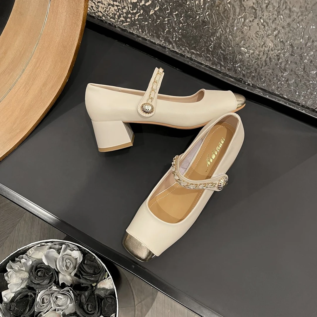 米白高跟新款百搭休闲软底玛丽珍2770