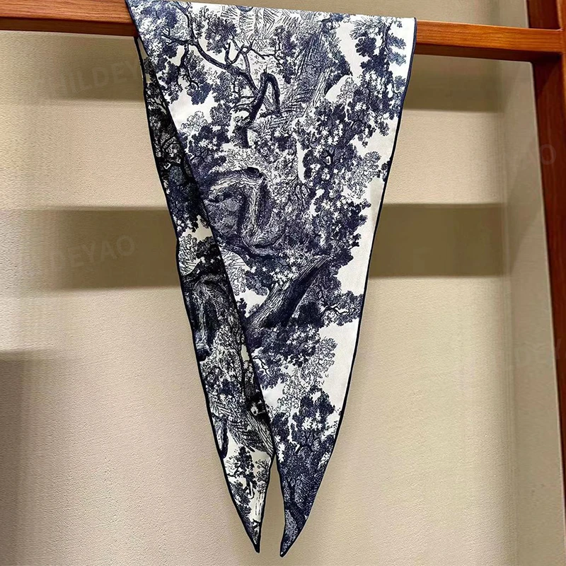 中古丛林印花斜纹真丝丝巾百搭女士菱形三角围巾A4017